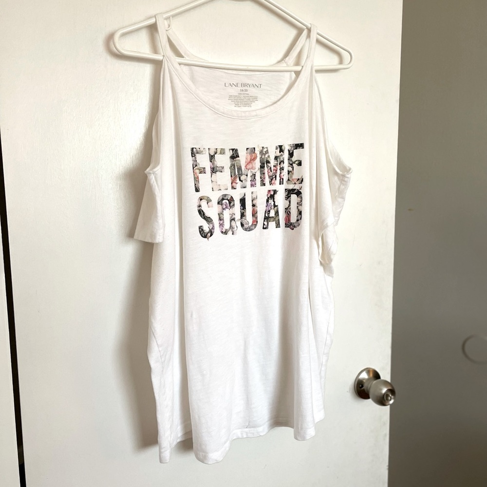 Lane Bryant Floral “Femme Squad” Cold Shoulder T-Shirt - Size 18/20 - Picture 2 of 11
